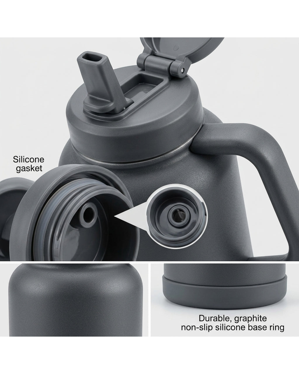 Wiklu Handled Vacuum-Insulated Sports Water Jug 40 oz Graphite Straw-Spout Lid - Detail view