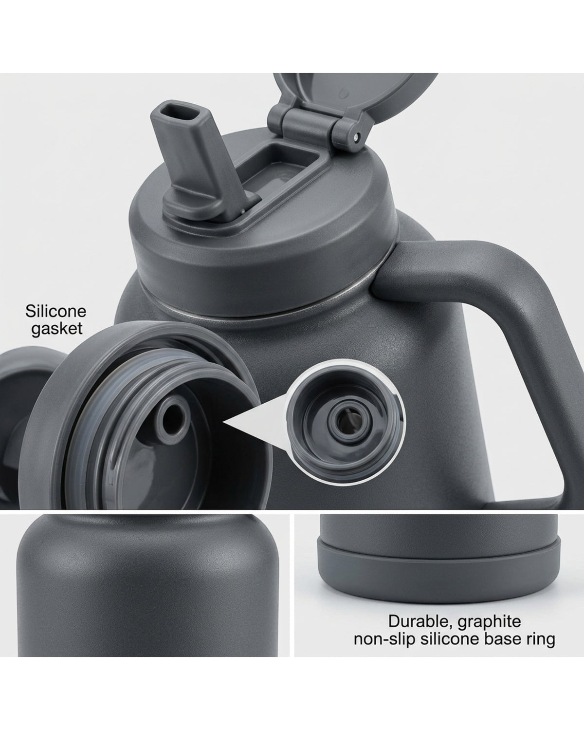Wiklu Handled Vacuum-Insulated Sports Water Jug 40 oz Graphite Straw-Spout Lid - Detail view