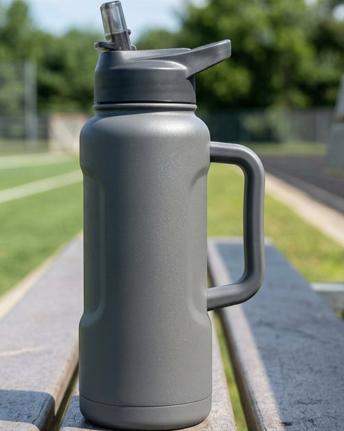Wiklu Handled Vacuum-Insulated Sports Water Jug 40 oz Graphite Straw-Spout Lid - Lifestyle view