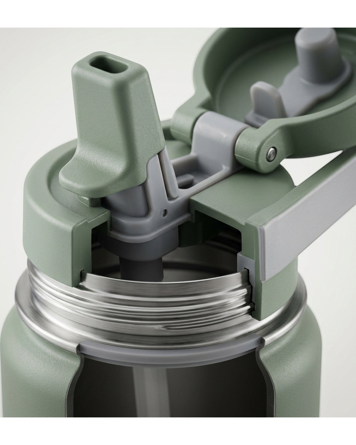Wiklu Slim Vacuum-Insulated Sports Water Bottle 24 oz Sage Flip-Straw Lid - Detail view